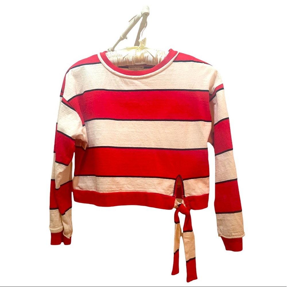 Moon River Anthropology Red and White Striped Side Tie Crop Top, SIZE M